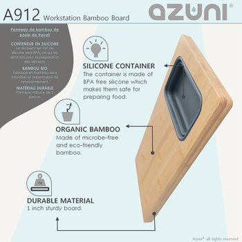 AZUNI Workstation Sink Bamboo Cutting Board set with 1 Collapsible Container