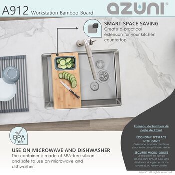 AZUNI Workstation Sink Bamboo Cutting Board set with 1 Collapsible Container
