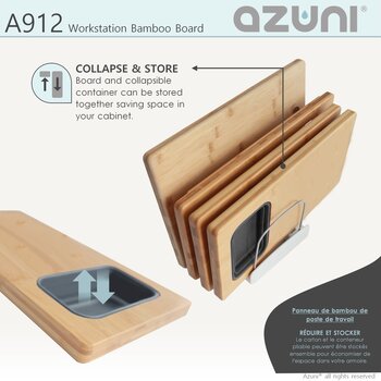 AZUNI Workstation Sink Bamboo Cutting Board set with 1 Collapsible Container