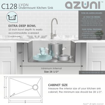 AZUNI Single Bowl Undermount 16G Reversible Kitchen Sink with Grid and Basket Strainer