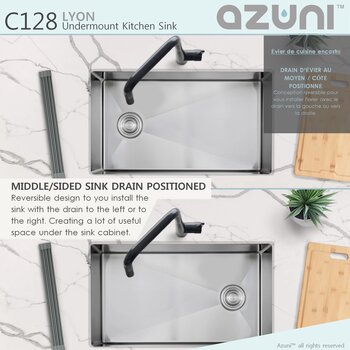 AZUNI Single Bowl Undermount 16G Reversible Kitchen Sink with Grid and Basket Strainer