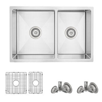 AZUNI Double Bowl 60/40 Undermount and Drop-in 16G Reversible Kitchen Sink with Grids and Basket Strainers