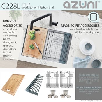 AZUNI Undermount Double Bowl Stainless Steel Workstation Kitchen Sink with Accessories