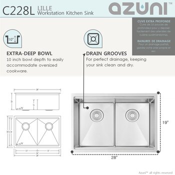 AZUNI Undermount Double Bowl Stainless Steel Workstation Kitchen Sink with Accessories