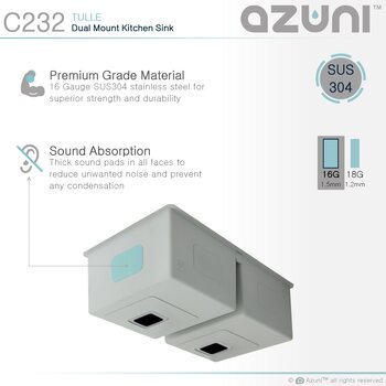 AZUNI Double Basin Dual Mount Kitchen Sink with Grids and Strainers
