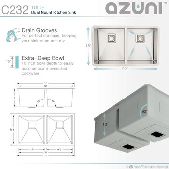 AZUNI Double Basin Dual Mount Kitchen Sink with Grids and Strainers
