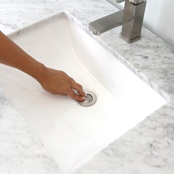 D-700 Series Bathroom Sink Pop-Up Drain with Overflow in Brushed Nickel, Installed View