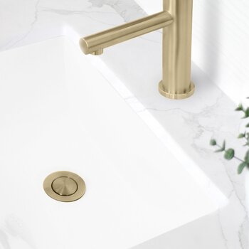 D-700 Series Bathroom Sink Pop-Up Drain with Overflow in Brushed Gold, Installed View