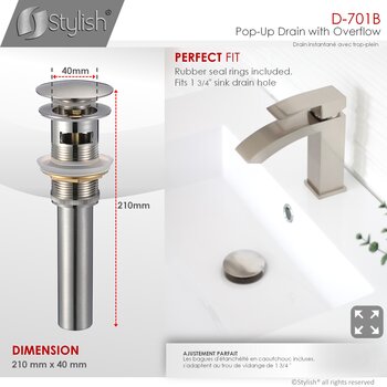 D-701 Series Bathroom Sink Mushroom Pop-Up Drain with Overflow in Brushed Nickel, Perfect Fit Info