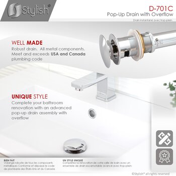 D-701 Series Bathroom Sink Mushroom Pop-Up Drain with Overflow in Polished Chrome, Well Made Info
