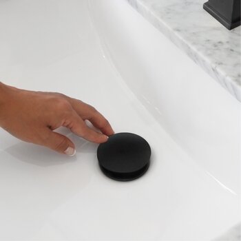 D-701 Series Bathroom Sink Mushroom Pop-Up Drain with Overflow in Matte Black, Installed View