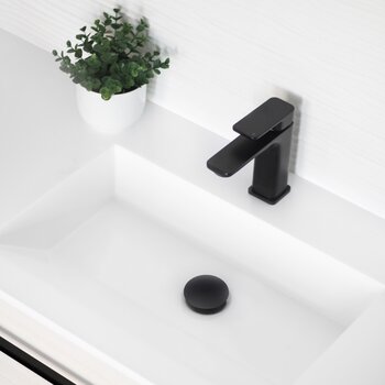 D-701 Series Bathroom Sink Mushroom Pop-Up Drain with Overflow in Matte Black, Installed View