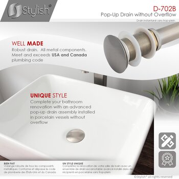 D-702 Series Bathroom Sink Mushroom Pop-Up Drain without Overflow in Brushed Nickel, Well Made Info