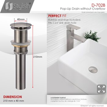 D-702 Series Bathroom Sink Mushroom Pop-Up Drain without Overflow in Brushed Nickel, Perfect Fit Info