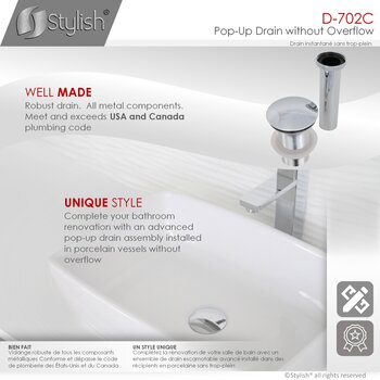 D-702 Series Bathroom Sink Mushroom Pop-Up Drain without Overflow in Polsihed Chrome, Well Made Info