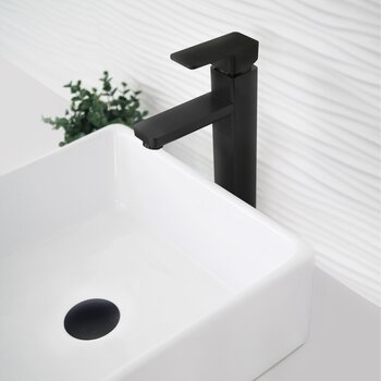 D-702 Series Bathroom Sink Mushroom Pop-Up Drain without Overflow in Matte Black, Installed View