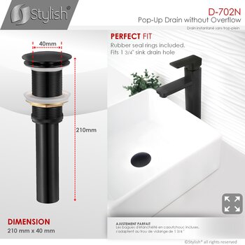 D-702 Series Bathroom Sink Mushroom Pop-Up Drain without Overflow in Matte Black, Perfect Fit Info