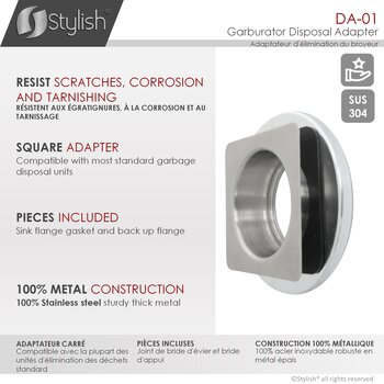 Stainless Steel Garburator Disposal Adapter for 3-1/2'' Square Drain Hole, Features