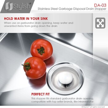 Stainless Steel Garbage Disposal Drain Stopper, Holds Water Info