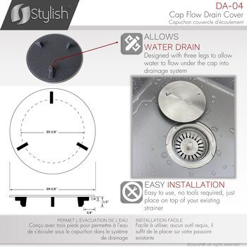 Stylish International Cap Flow Strainer Cover in Stainless Steel, Fits Standards 3-1/2" Diameter Strainers, Easy Installation