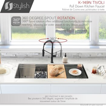 Stylish International Tivoli Single Handle Pull Down Kitchen Faucet in Matte Black, 360 Degree Swivel Info