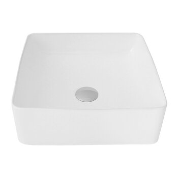 Stylish International Lush 14'' Pure Glossy White Square Ceramic Vessel Bathroom Sink, Product View