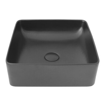 Stylish International Lush 14'' Matte Black Square Ceramic Vessel Bathroom Sink, Product View
