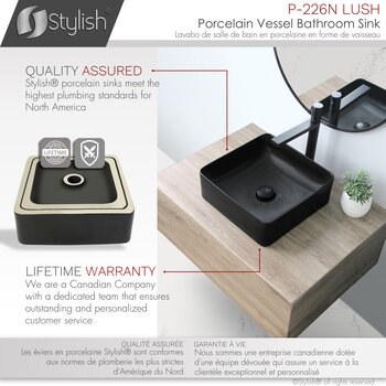 Stylish International Lush 14'' Matte Black Square Ceramic Vessel Bathroom Sink, Quality Assured Info