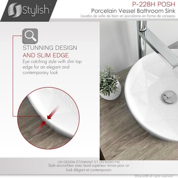 Stylish International Posh 16'' Pure Glossy White Round Ceramic Vessel Bathroom Sink, Stunning Design Info