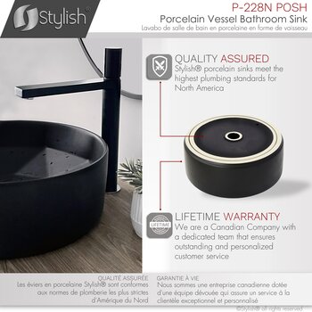 Stylish International Posh 16'' Matte Black Round Ceramic Vessel Bathroom Sink, Quality Assured Info