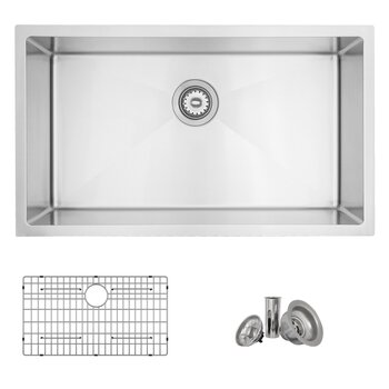Single Bowl Kitchen Sink with Strainer and Grid