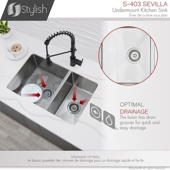 28'' Undermount Double Bowl Kitchen Sink, 18 Gauge Stainless Steel with Standard Strainers, Drainage Info