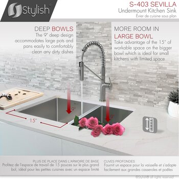 28'' Undermount Double Bowl Kitchen Sink, 18 Gauge Stainless Steel with Standard Strainers, Deep Bowl Info
