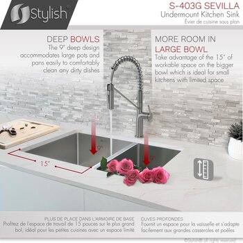28'' Undermount Double Bowl Kitchen Sink, 18 Gauge Stainless Steel with 2 Grids and 2 Standard Strainers, Dimensions