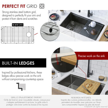 Stylish International 33'' Versa Handmade Graphite Workstation Single Bowl Kitchen Sink with Built-In Accessories, 33'' Black Perfect Grid
