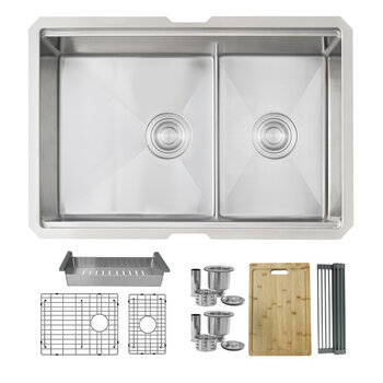 28'' Versa Workstation 60/40 Double Bowl Undermount 16-Gauge Stainless Steel Kitchen Sink with Built-In Accessories, Product View