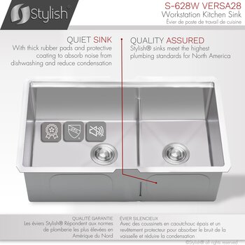 28'' Versa Workstation 60/40 Double Bowl Undermount 16-Gauge Stainless Steel Kitchen Sink with Built-In Accessories, Quiet Sink Info
