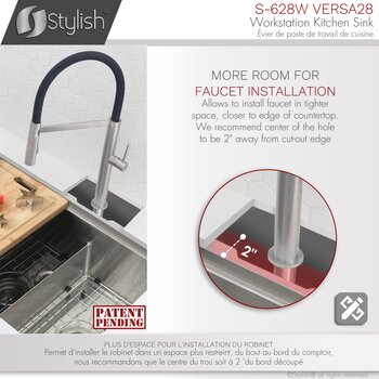 28'' Versa Workstation 60/40 Double Bowl Undermount 16-Gauge Stainless Steel Kitchen Sink with Built-In Accessories, Faucet Installation info