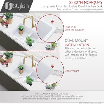 Norquay 27'' Dual Mount 60/40 Double Bowl White Composite Granite Kitchen Sink with Strainers, Dual Mount Info