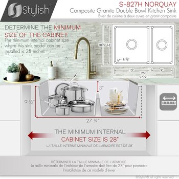 Norquay 27'' Dual Mount 60/40 Double Bowl White Composite Granite Kitchen Sink with Strainers, Minimum Cabinet Size Info