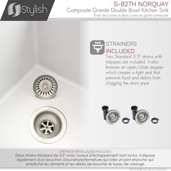 Norquay 27'' Dual Mount 60/40 Double Bowl White Composite Granite Kitchen Sink with Strainers, Strainers Included