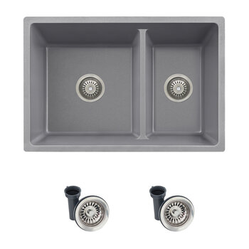 Norquay 27'' Dual Mount 60/40 Double Bowl Gray Composite Granite Kitchen Sink with Strainers, Product View