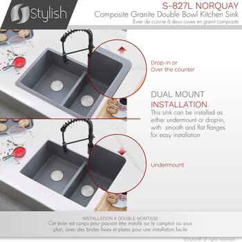 Norquay 27'' Dual Mount 60/40 Double Bowl Gray Composite Granite Kitchen Sink with Strainers, Dual Mount Info