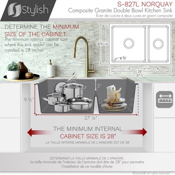 Norquay 27'' Dual Mount 60/40 Double Bowl Gray Composite Granite Kitchen Sink with Strainers, Minimum Cabinet Size Info