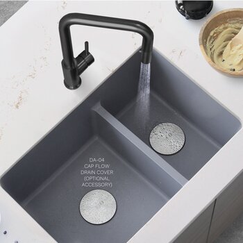 Norquay 27'' Dual Mount 60/40 Double Bowl Gray Composite Granite Kitchen Sink with Strainers, In Use