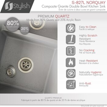 Norquay 27'' Dual Mount 60/40 Double Bowl Gray Composite Granite Kitchen Sink with Strainers, Features