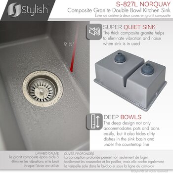 Norquay 27'' Dual Mount 60/40 Double Bowl Gray Composite Granite Kitchen Sink with Strainers, Quiet Sink Info