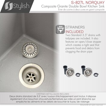 Norquay 27'' Dual Mount 60/40 Double Bowl Gray Composite Granite Kitchen Sink with Strainers, Strainers Included