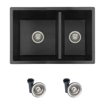 Norquay 27'' Dual Mount 60/40 Double Bowl Black Composite Granite Kitchen Sink with Strainers, Product View