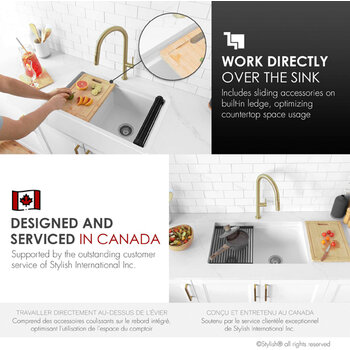 Stylish International Waterton Dual Mount 30'' Composite Granite Double Bowl Workstation Kitchen Sink Set with Matching Accessories, Works Directly